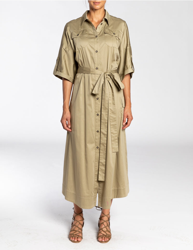 PHOEBE Midi Shirt Dress with Waist Tie