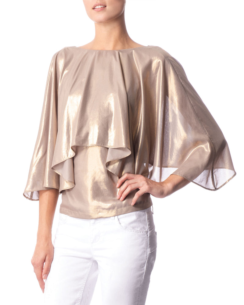 Gold Coated Blouse with Flared Drape Panel