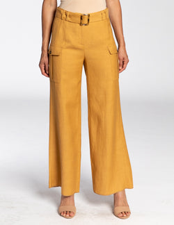 MACY Wide Leg Cropped Linen Cargo Pant