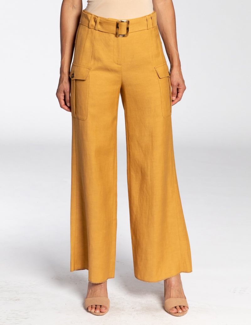 MACY Wide Leg Cropped Linen Cargo Pant