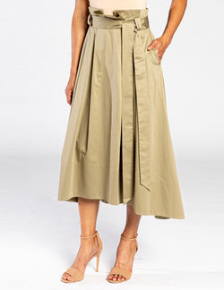 PRADO Full Flared Midi Skirt with Paper Bag Waist