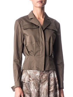 Fitted Jacket with Pleated Waist in Cotton Stretch