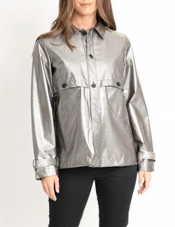 Short Trench Jacket in Silver Coated Polyester
