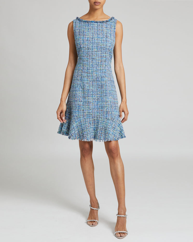 CELINE Sleeveless Tweed Sheath Dress