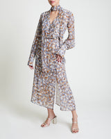 CRYSTAL Floral Faux Wrap Dress with Neck Tie