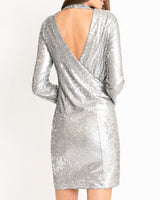 Fitted Mini Sequin Dress with Open Faux Wrap Back