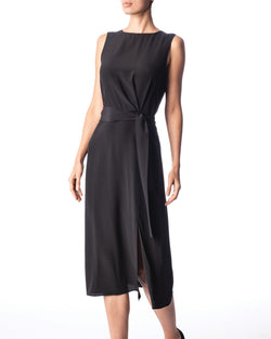 A-Line Dress with Waist Tie in Cotton Stretch