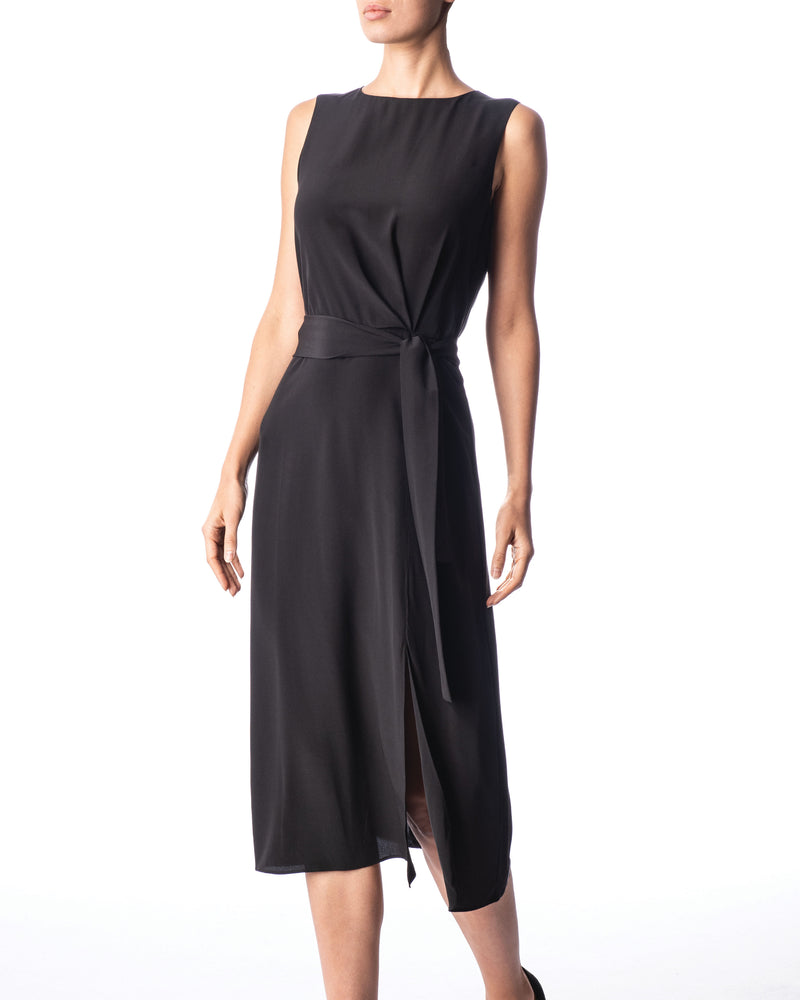 A-Line Dress with Waist Tie in Cotton Stretch