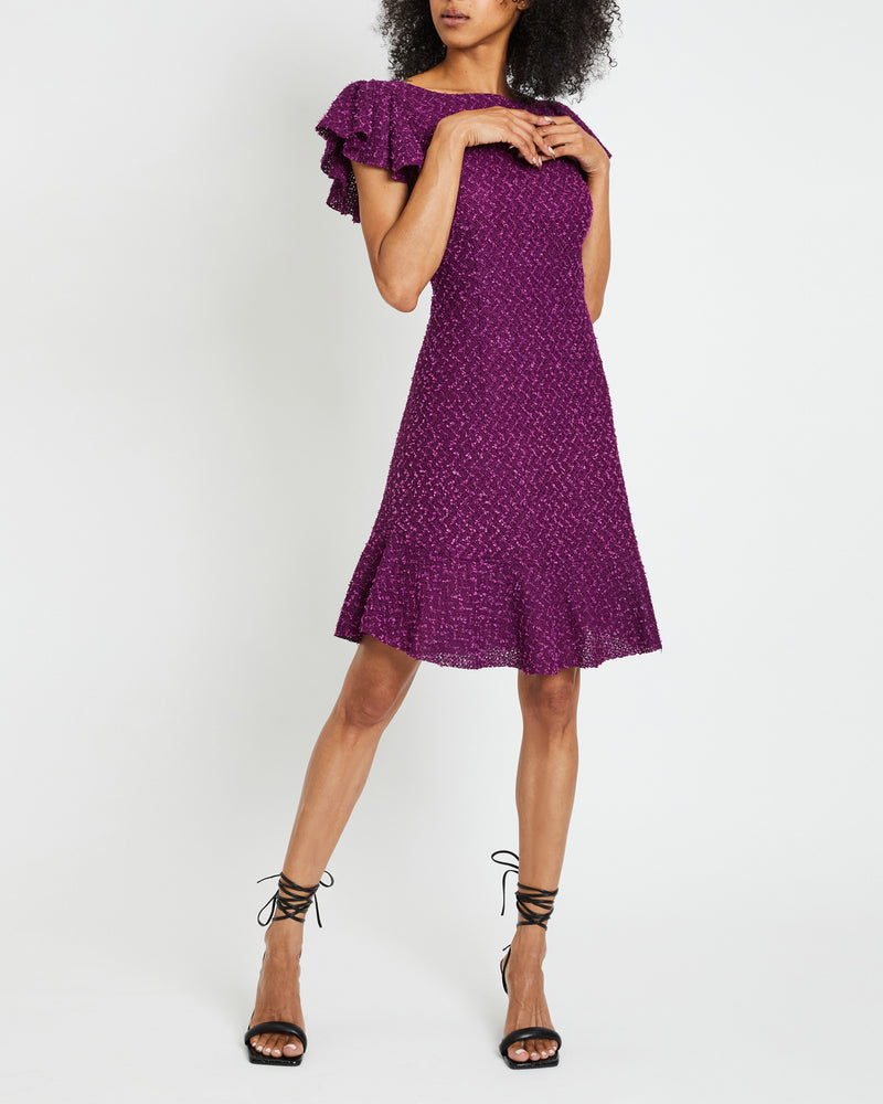 DESTE Boucle Sheath Dress with Ruffles