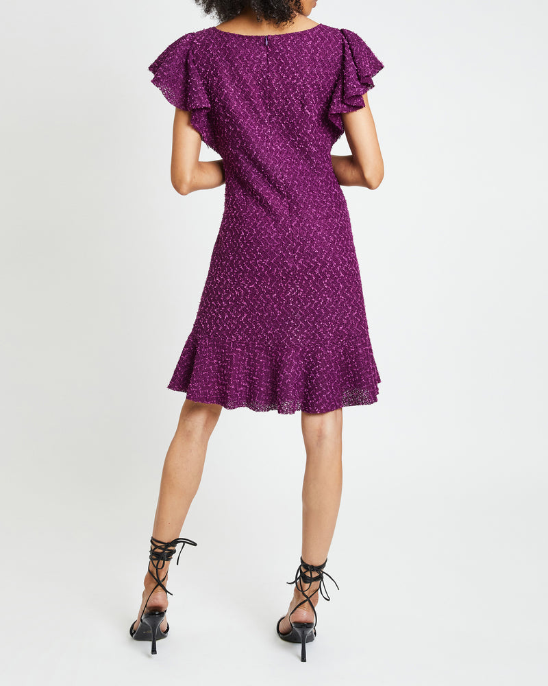 DESTE Boucle Sheath Dress with Ruffles