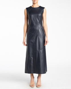 ELECTRA Sleeveless A-Line Midi Leather Dress