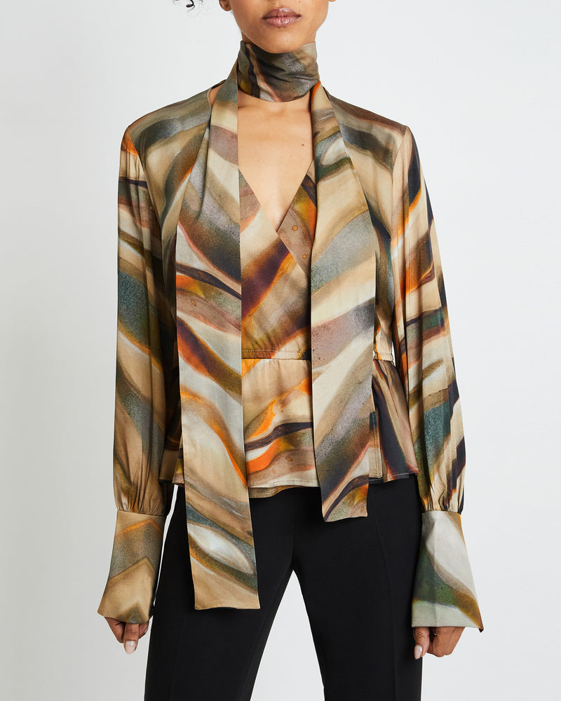 EMMA Long Sleeve Wrap Print Blouse