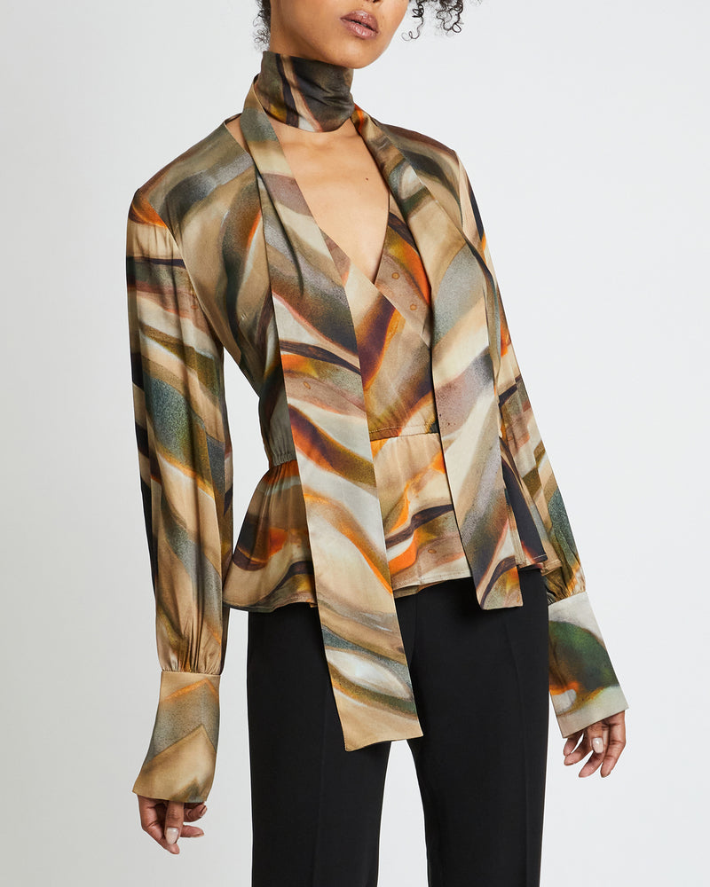 EMMA Long Sleeve Wrap Print Blouse