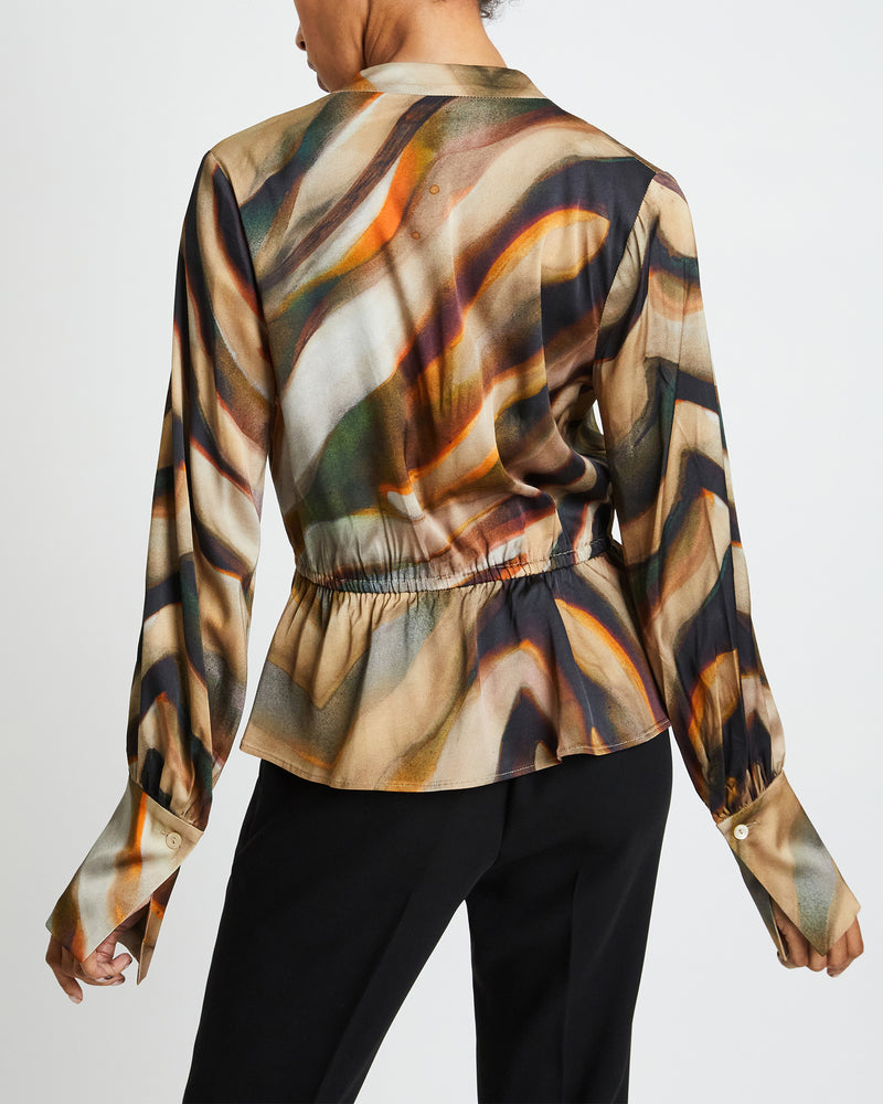 EMMA Long Sleeve Wrap Print Blouse