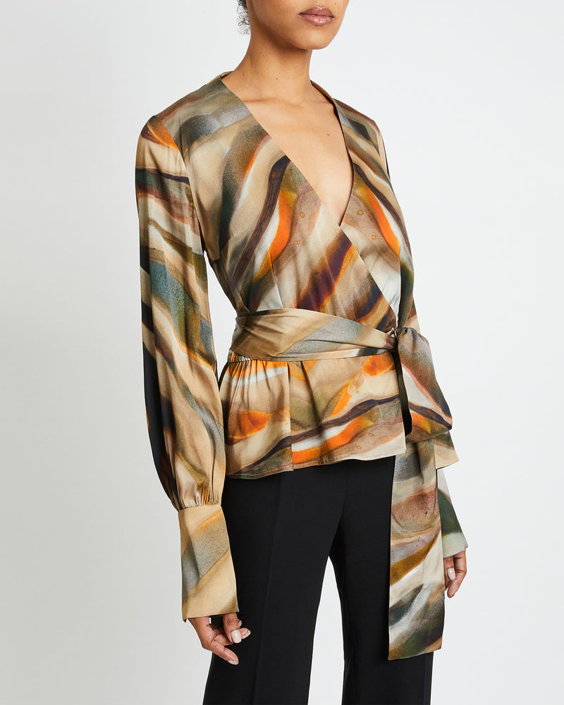 EMMA Long Sleeve Wrap Print Blouse