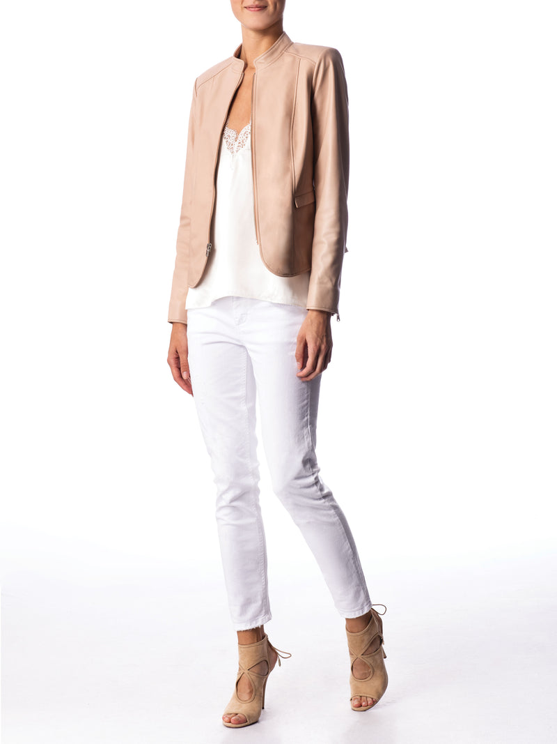 Leather Jacket with Front Zipper