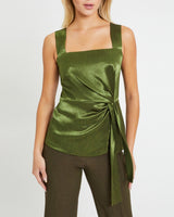 LEONA Sleeveless Top with Side Twisted Waist Tie in Textured Fluid Satin
