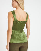 LEONA Sleeveless Top with Side Twisted Waist Tie in Textured Fluid Satin