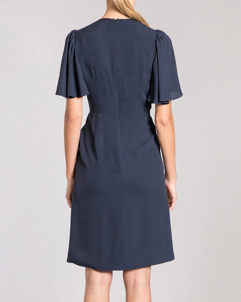 LINDSAY Faux Wrap Short Sleeve Silk Dress
