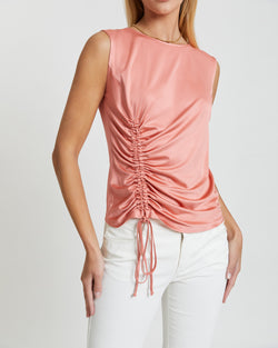 LOREN Sleeveless Top with Side Gathered Drawstring Detail in Luxury Jersey