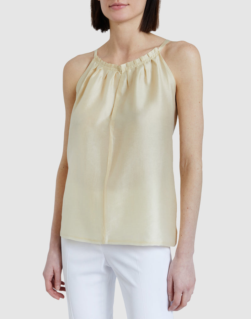 MILLA Satin Tank Top with Neckline Tucks