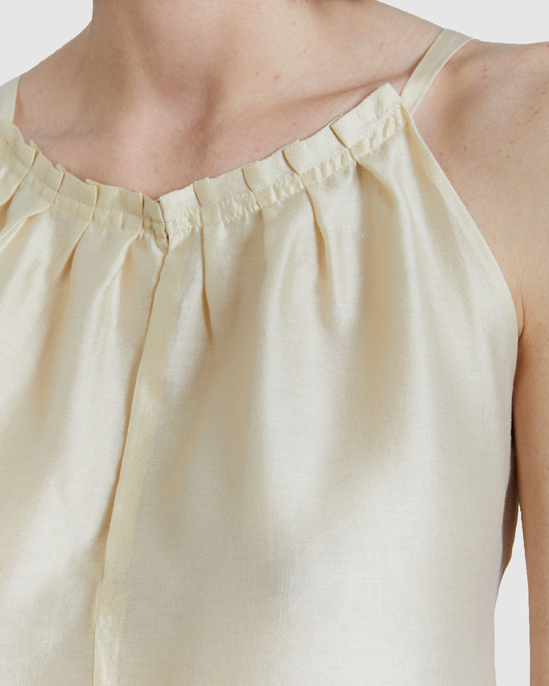MILLA Satin Tank Top with Neckline Tucks