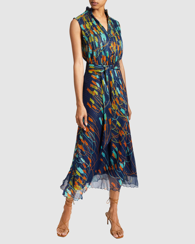 NIRVA Sleeveless Ruffle Neck Dress