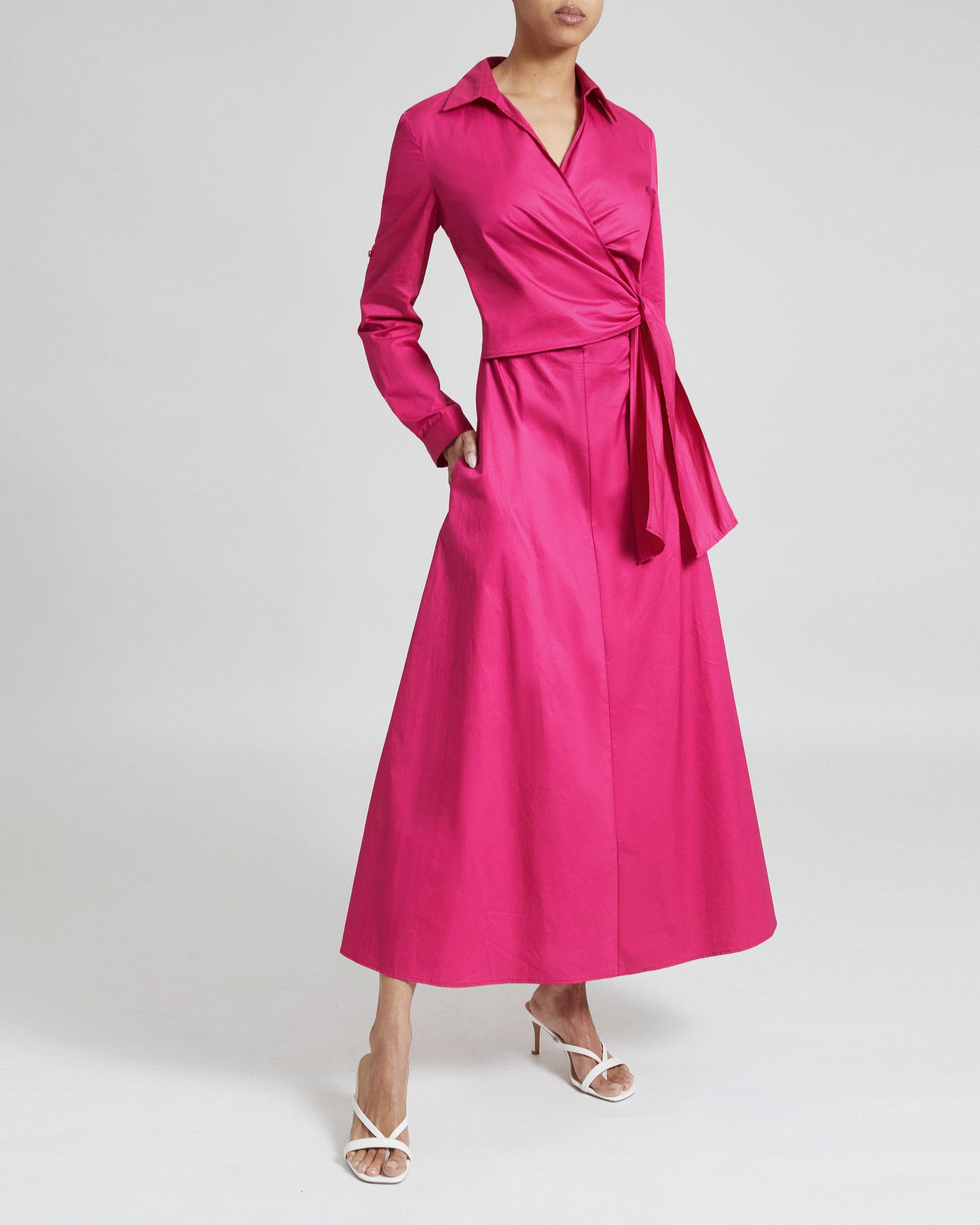 PAMELA Long Sleeve Wrap Shirt Dress in Cotton Poplin – Santorelli
