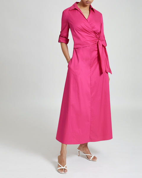 PAMELA Long Sleeve Wrap Shirt Dress in Cotton Poplin – Santorelli