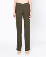 Straight Leg Pant in Military Color Textured Viscose
