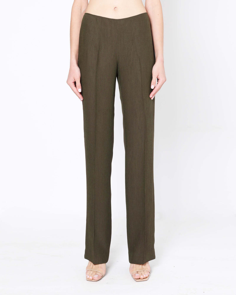 Straight Leg Pant in Military Color Textured Viscose