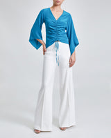 RAVEN Silk Kimono Sleeve Blouse with Front Drawstring