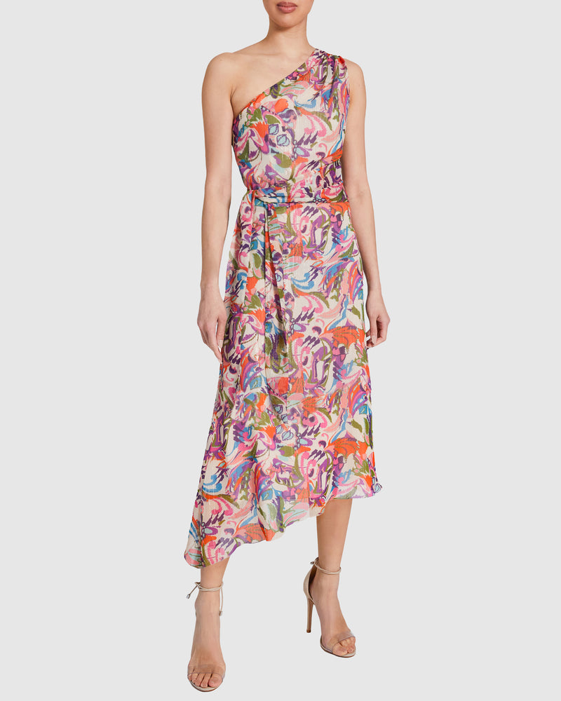 REGANA One-Shoulder Sleeveless Faux Wrap Dress