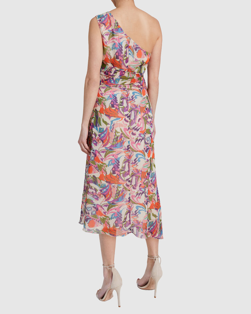 REGANA One-Shoulder Sleeveless Faux Wrap Dress