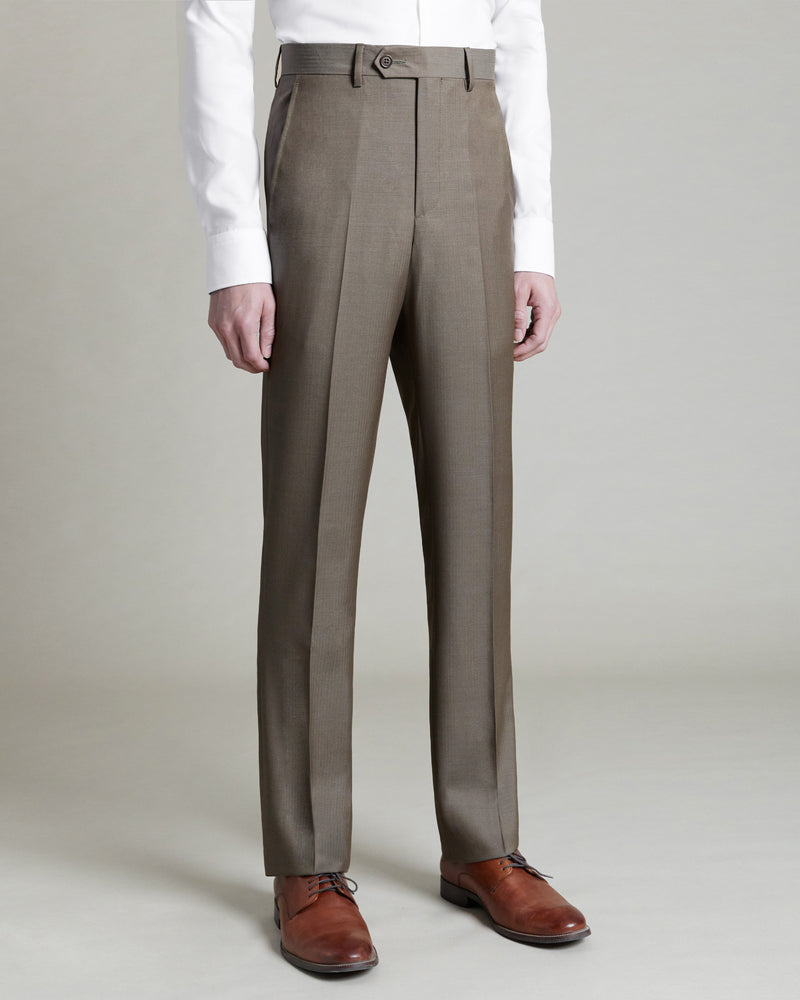 Dark Tan Super 100's Wool Natural Stretch Pant, Made in Italy