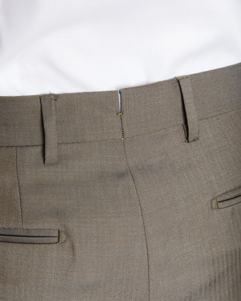 Dark Tan Super 100's Wool Natural Stretch Pant, Made in Italy