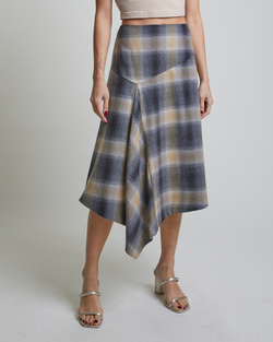 MYNA A-Line Hi Lo Skirt in Plaid Print