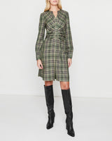 SORMA Long Sleeve Above-the-Knee Shirt Dress in Green Plaid
