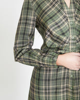 SORMA Long Sleeve Above-the-Knee Shirt Dress in Green Plaid