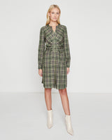 SORMA Long Sleeve Above-the-Knee Shirt Dress in Green Plaid