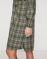 SORMA Long Sleeve Above-the-Knee Shirt Dress in Green Plaid