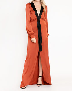 A-Line Maxi Dress with Neck Contrast Panel