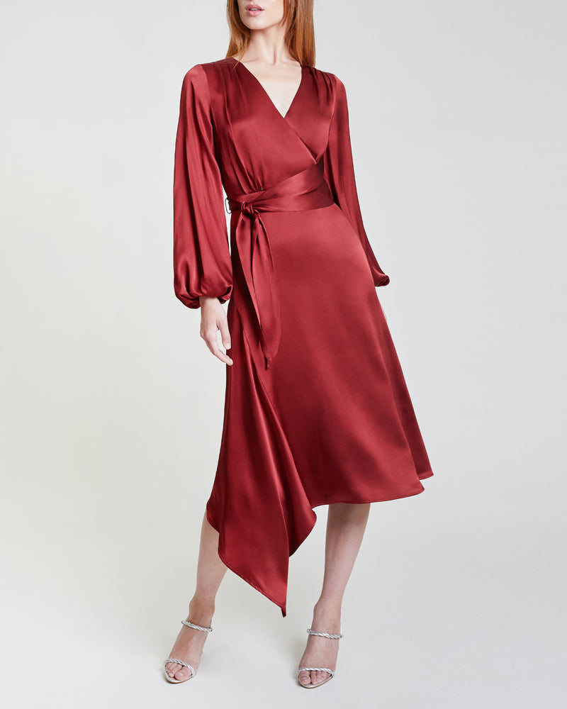 VANNA Silk Lantern Sleeve Midi Dress