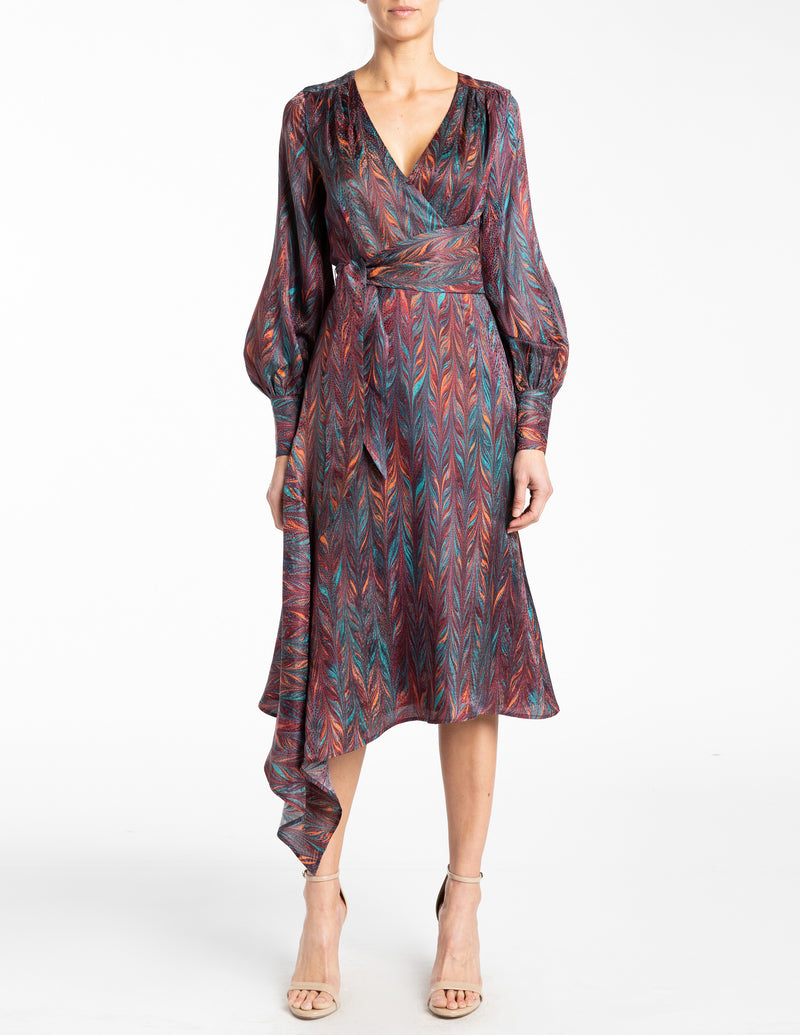 VARGA1 Faux Wrap Dress with Asymmetrical Skirt Hemline