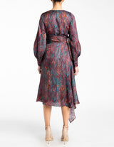 VARGA1 Faux Wrap Dress with Asymmetrical Skirt Hemline