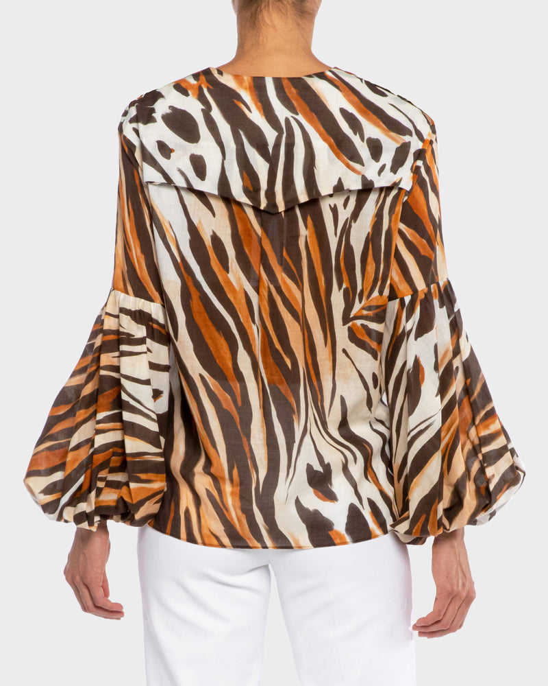 VALERIO Lantern Sleeve Blouse in Cotton Voile